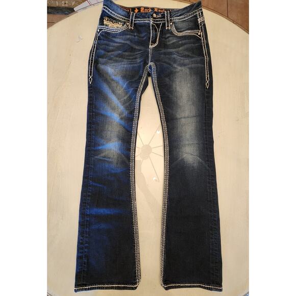 Rock Revival Women's Denim Betty Mid-Rise Boot SZ 28 Dark Wash Rhinestones - Picture 2 of 10